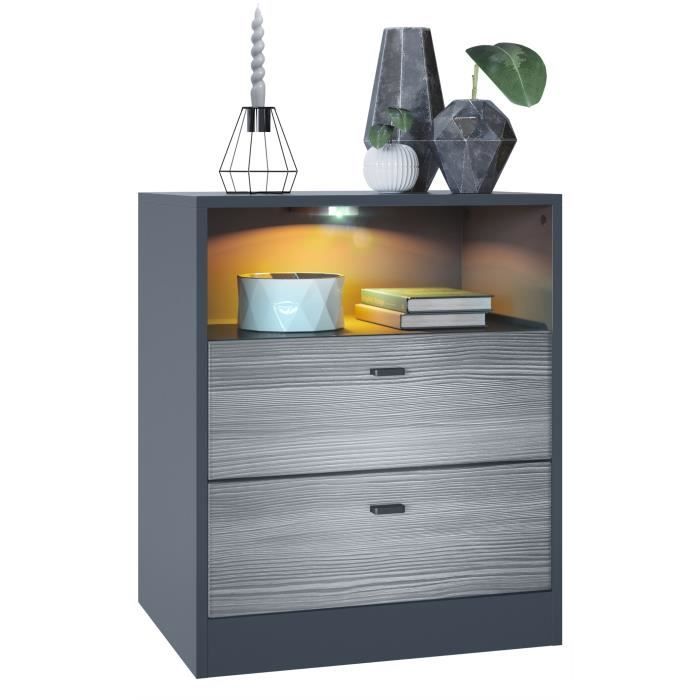 Vladon Kommode Pino V1 - Nachttisch Mit 2 Schubladen - Made In Germany - Anthrazit/Eiche