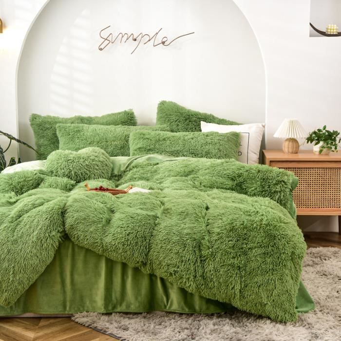 Housse de Couette 220x240cm Peluche Flanelle Chaude Duveteuse Parure de lit 1 Linge de lit 250*270cm 2 Taies doreiller 50*70cm T
