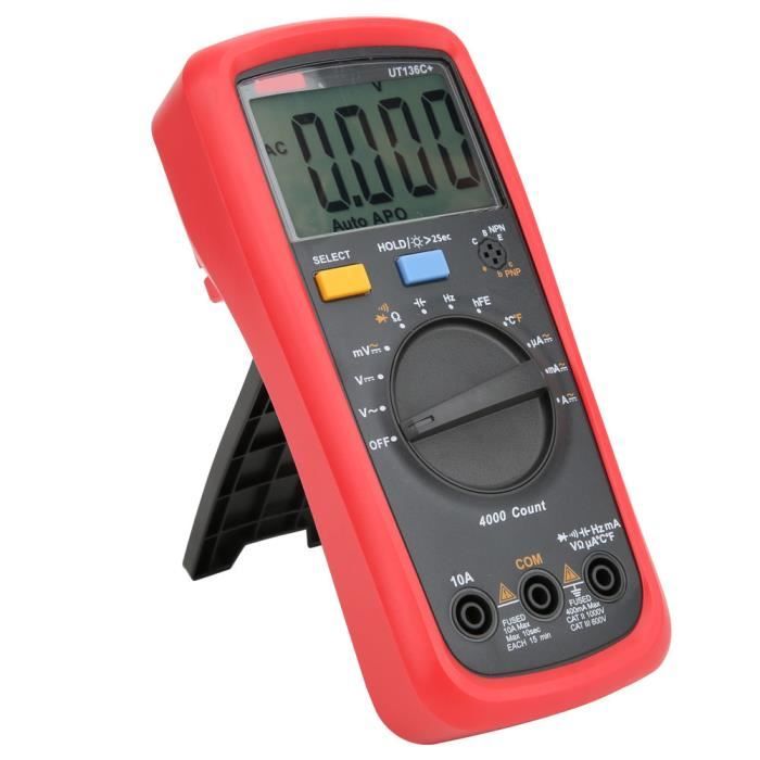 Multimètre Numérique UNI-BALL T - Testeur Tension AC/DC, Courant, Résistance, Capacité - 1999 Points - Arrêt Automatique - Avec Sondes - 4
