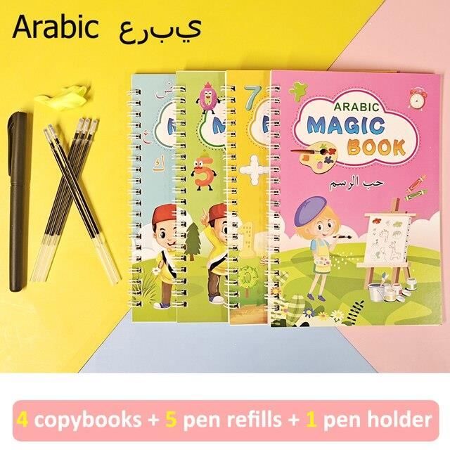 CAHIER,4 Arabic-pen--Cahier'écriture magique réutilisable pour