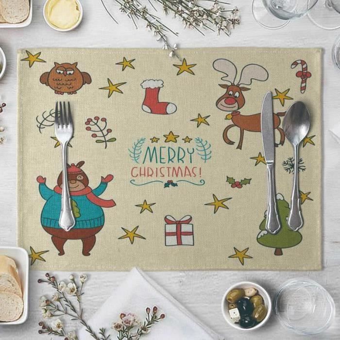 Lot De 6 Sets De Table Noël Lavables 30x45 Cm - Imprimés Lin Antidérapant, Décoration Festive
