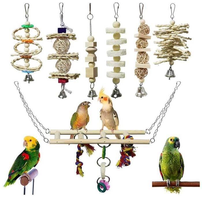 Jouet pour Perroquet - ZGEER - 7Pcs - Bois - Activité - Santé du bec