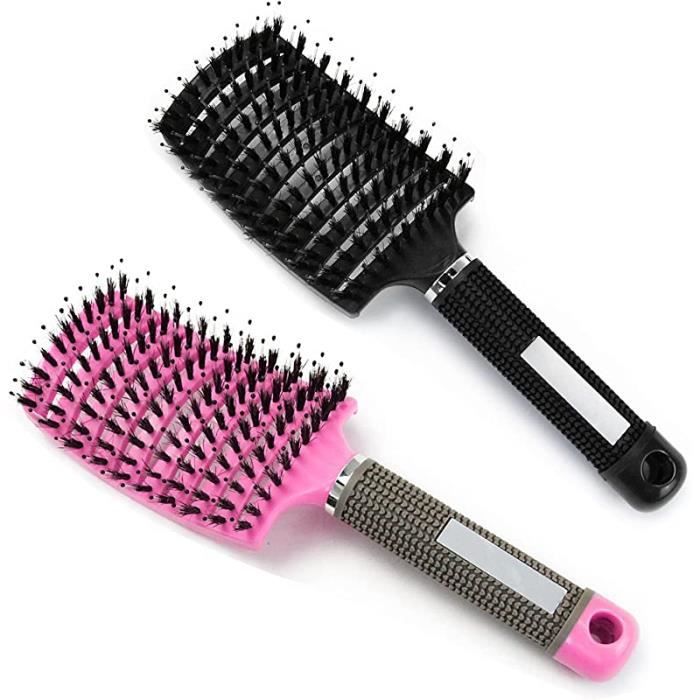Brosse Magique Démêlante - Poils De Sanglier & Nylon - Pour Cheveux épais/bouclés - Neuf, Poignée Confort