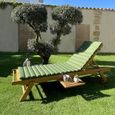 Chaise longue en bois d'acacia FSC avec matelas ondulo vert - BEAU RIVAGE - MOLA - 6 inclinaisons - Roulettes-1