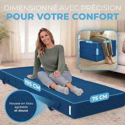 Matelas Pliable En 3 Parties - 180x65x10 Cm, Housse Lavable - Pour Invités, Camping, Rangement Facile