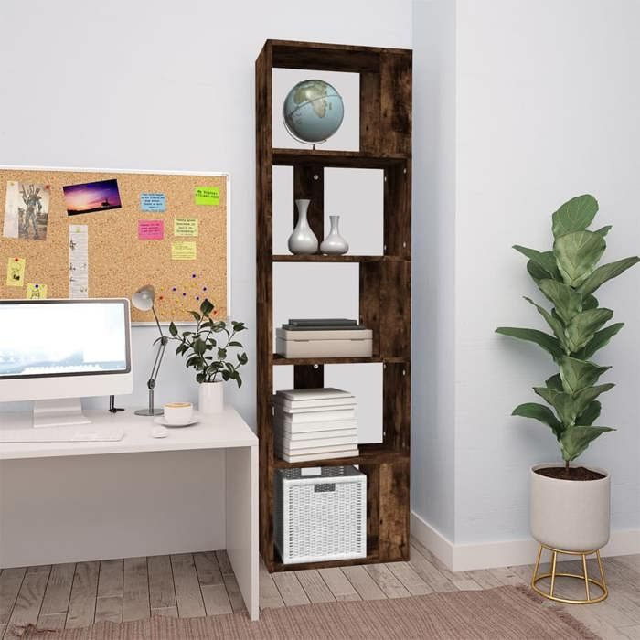VidaXL Bibliothèque 5 Niveaux Étagère à Livres Moderne Chêne Fumé - Rangement Salon Bureau Chambre