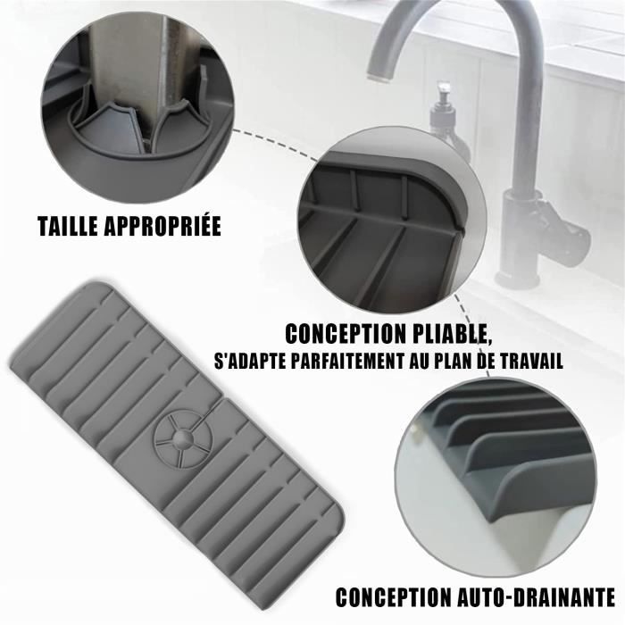 Tapis De Robinet En Silicone Pour évier - Protection Anti-éclaboussures, Récupérateur D'eau - Gris, Ajustable 40-70 Mm