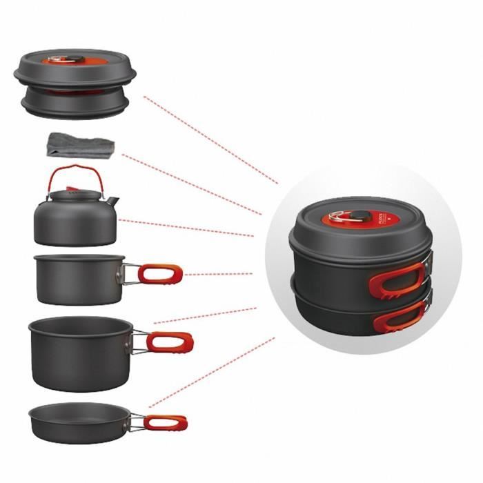 Kit Ustensiles Cuisine Camping DUOJIN - Batterie Aluminium Ultralégère Avec Réchaud, Poêle Et Vaisselle Pour 2-3 Personnes