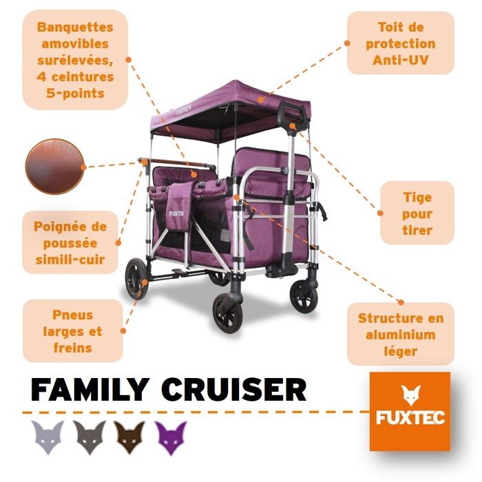 Chariot de transport enfant - FUXTEC Family Cruiser - Banquettes amovibles  - 4 places - charge 75 kg - Cdiscount Puériculture & Eveil bébé