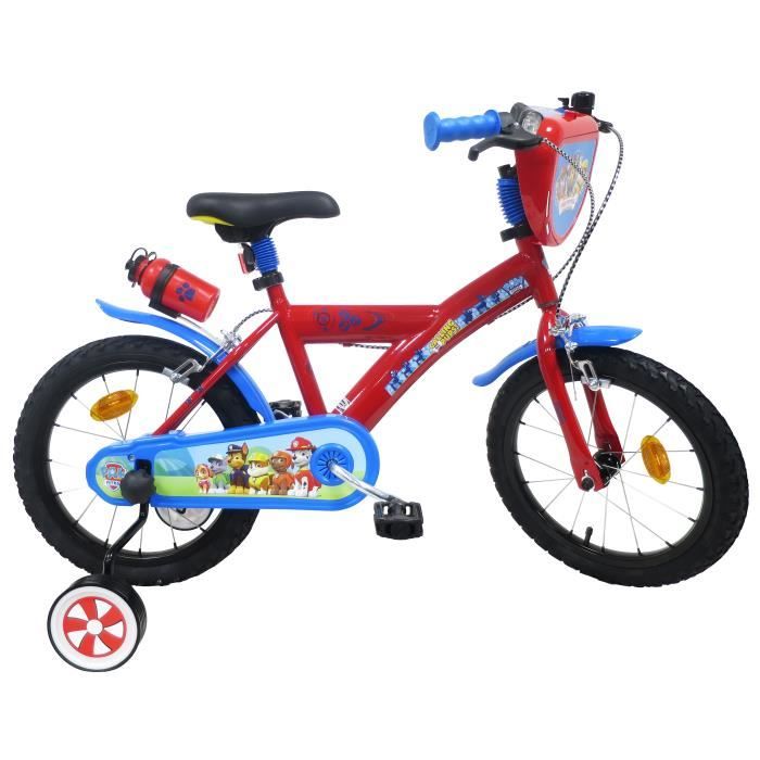 Velo Enfant 16 PAT PATROUILLE taille 105cm a 120cm Rouge Bleu equipe de 2 freins Plaque Gourde CASQUE Bleu ou Orange Cdiscount Sport