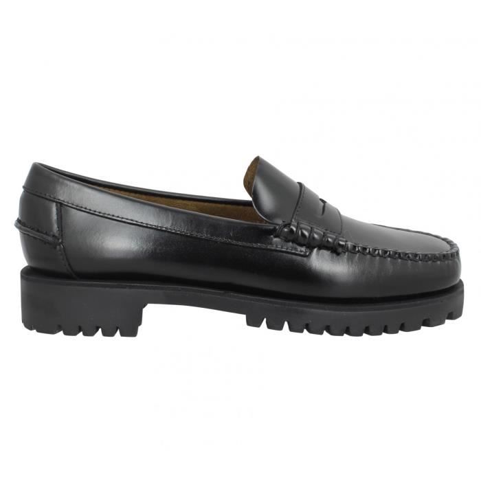 Mocassins Femme Sebago Dan Lug Noir Cuir Semelle en Gomme