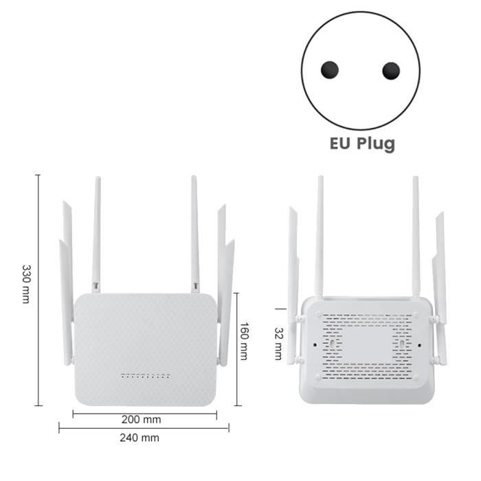 Routeur 4G Professionnel - 4 Ports Ethernet, WiFi Double-bande 5Ghz, 6 Antennes - Gris