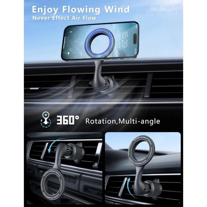 Support de voiture Magsafe, support de téléphone magnétique pour voiture 8  aimants puissants avec support de téléphone portable à rotation à 360 °