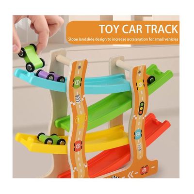 Rampe Course Bois Zig Zag Nukdey – 4 Voitures – Toboggan Jouet 1-3 Ans