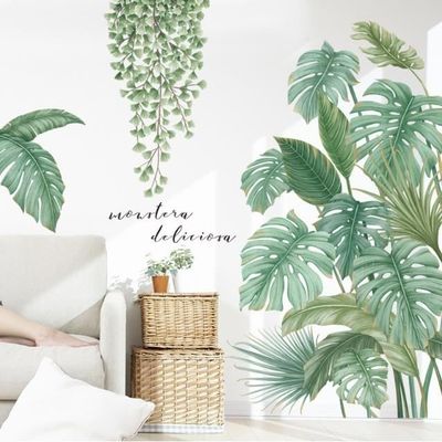 Supzone Stickers Muraux Plantes Tropicales Noir Et Blanc – Feuilles Exotiques Élégantes Pour Une Déco Murale Moderne Et Chic – Idéal Salon, Chambre, Bureau