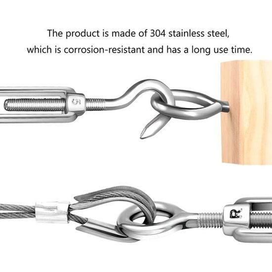 6 Tendeurs Câble M5 Inox 304 - Crochet/Crochet Pour Corde, Fil à Linge | Réglable 12-18cm