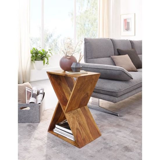 Table Cube En Bois Sheesham Massif - 35x35x35 Cm Avec Rangement Intégré - Table Basse Ou D'appoint Design - 4