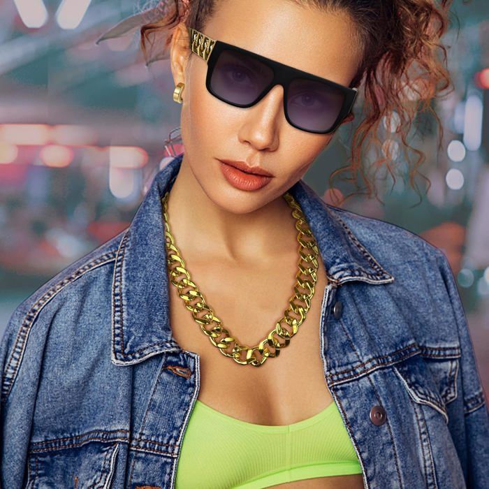 80S 90S Kit De Costume Hip Hop Fausse Chaîne D'Argent En Or Lunettes De ...