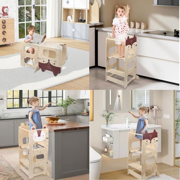 Tour D'apprentissage Montessori Pliable 5 En 1 - En Bois, Avec Tableau Noir, Jouets Magnétiques, Réglable En Hauteur, Pré-assemblée - 3