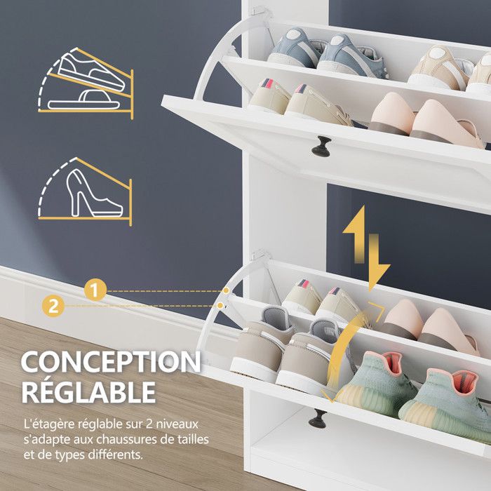 Meuble à Chaussures Avec 3 Portes, Meuble à Chaussures Avec Crochets Rangement Pour Chapeaux Sacs 97523294