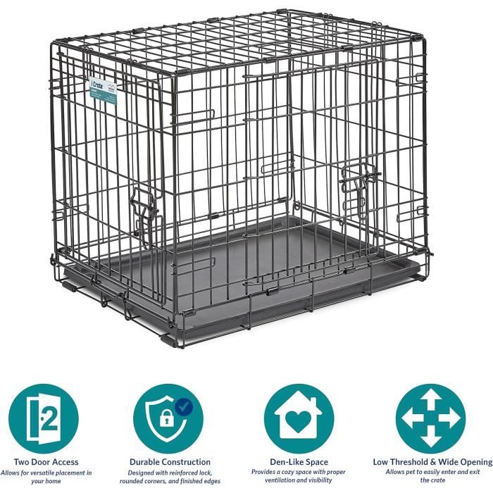 Modèle 1524 Cage pour chiens iCrate 60,96 cm, modèle amélioré, double