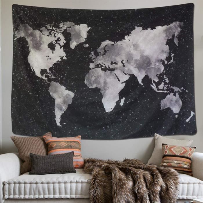 Grande Tapisserie Murale Carte Du Monde Rétro 200x150cm - Décoration Intérieure Vintage