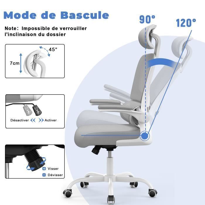 Fauteuil De Bureau Ergonomique AnyGod - Simili-cuir Noir, Soutien Lombaire, Réglage Hauteur Et Bascule - Accoudoirs Rabattables, Capacité 136 Kg