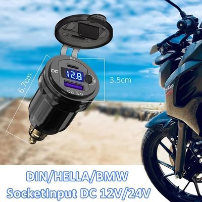 Qidoe Prise USB Moto DIN 12V | Chargeur PD30W/QC18W Avec Voltmètre | Pour BMW Ducati Triumph