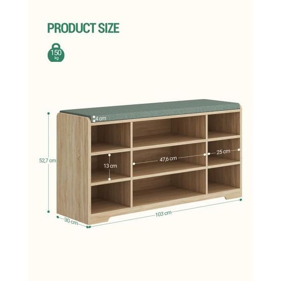 Hzuaneri Banc à chaussures avec 2 bancs d'étagères rembourrés, multifonction, pour salon, couloir, chambre à coucher, 150 kg, 30 x 105 x 48 cm, blanc SB11403X