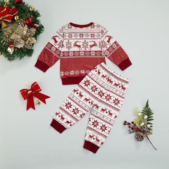 0.5 5 Ans 2 PCS Ensemble Pyjama de Noel Bebe Enfant Haut a Manches Longues Imprime Renne Rouge Vin Pantalon Vin rouge Cdiscount Pret a Porter