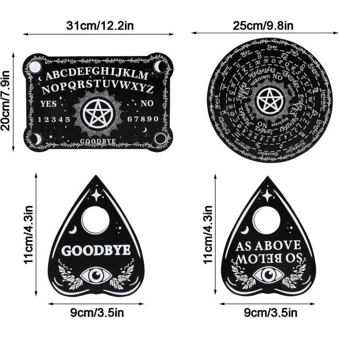 AHANDMAKER Planche Spirit – Pendule En Bois Noir Avec Planchette, Support Tarot, Motif Soleil Lune Œil