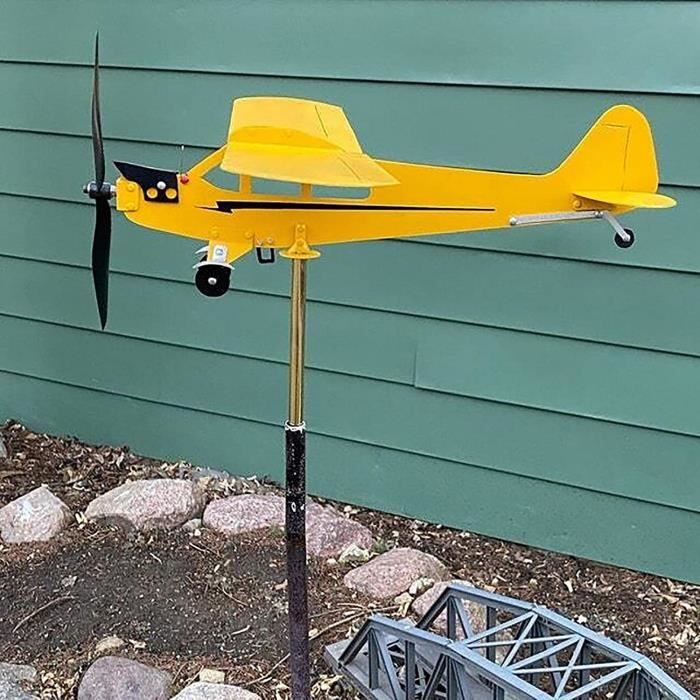 Girouette Avion Piper J3 Cub – Jardin & Toit, Métal Jaune, 32x28 Cm Ou 20x18 Cm, Décoration Aéronautique