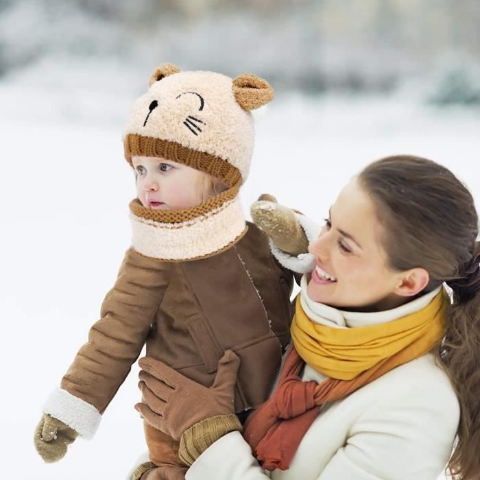 Ensemble Bonnet et Echarpe Tricot,Bonnet Enfant Hiver Bébé Crochet Chapeau  pour 1-3 Ans Garçons Filles (Beige) - Cdiscount