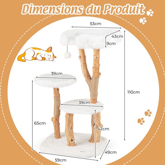 GOPLUS Arbre A Chat XXL Mignon En Polaire Teddy Avec Griffoir En Sisal, 68 X 48 X 167 CM, Grand Arbre à Chat à Multi-Niveaux, Perchoir Etoile De Lune, Condo, Jouet Suspendu