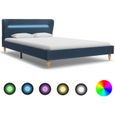 !7209Excellent -Cadre de lit avec LED - Lit Adulte Double enfant Contemporain Lit complet - 2 Places - 2 Personnes-  Bleu Tissu 120-0