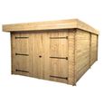 Garage de jardin en bois massif HABRITA - Toit plat avec bac en acier - 28mm - 21,46m2-0