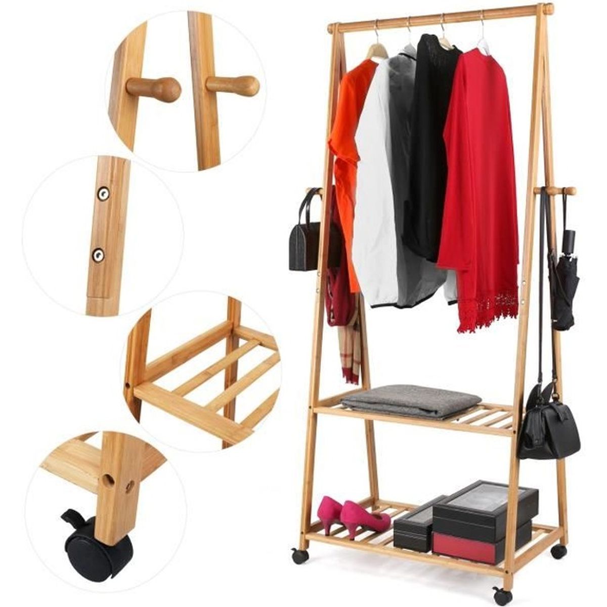 HOMFA PorteManteau Portant Vêtement avec Etagères à Chaussures Penderie