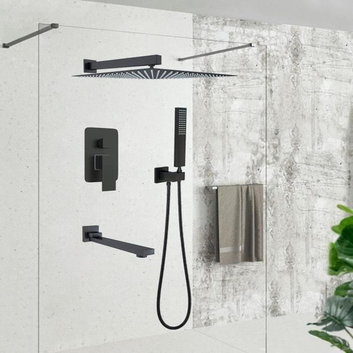 Paroi de douche à l'italienne style atelier - Noir mat - 100 x 200 cm