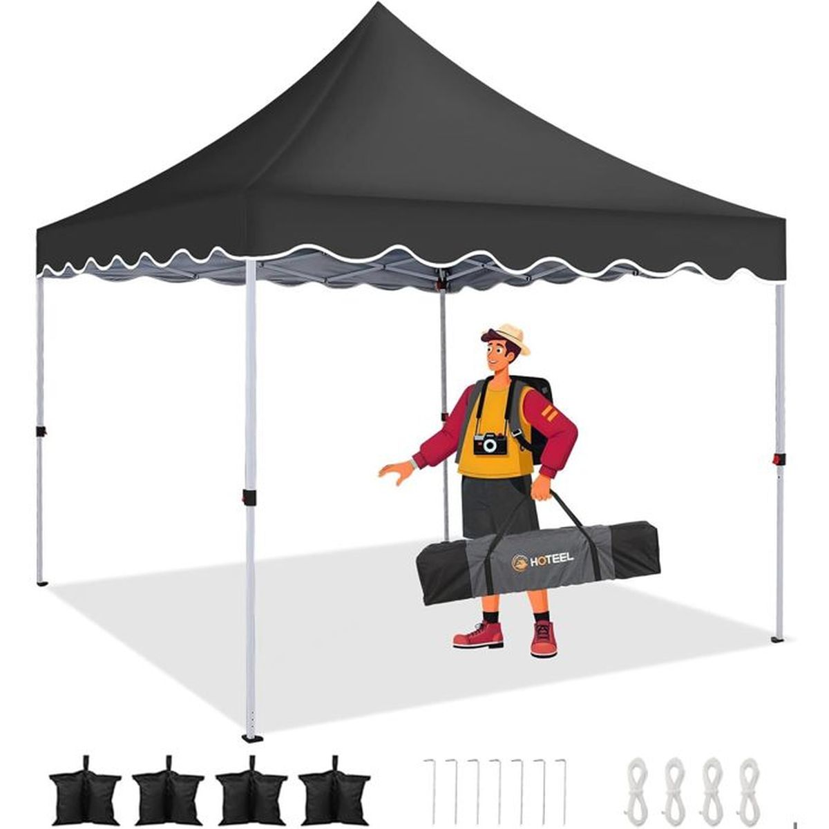 Tente Pliante Goodyear 3x3m - Imperméable UV30+ Avec 4 Pare-Vent Pour Jardin Plage