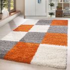 ONLINETEX24 Homebyhome Tapis de Salon Shaggy à Poils Longs Terre cuite Tapis 160 x 230 cm Design à Carreaux Doux et Moderne