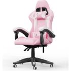 Fauteuil Gamer BIGZZIA - Rose - Inclinable 90°-135° - Appui-tête et oreiller lombaires