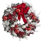 LWOWUT Couronne de Noël, décorations de porte de Noël avec baies et nœuds, pendentif suspendu pour décoration de maison de Noël, 40 cm