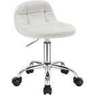 WOLTU Chaise de Bureau en Velours, Tabouret de Coiffeuse Pivotante à roulettes, Réglable en Hauteur, Crème Blanc W0ATT0300