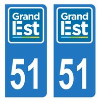 Lot 2 Autocollants Stickers plaque immatriculation voiture auto département 51 Marne Logo Région Grand Est