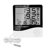 Thermomètre Hygromètre Digital Intérieur / Extérieur avec Sonde Filaire Station météo Horloge HTC-2 Blanc