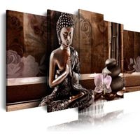 DekoArte - Impression Sur Toile Moderne | Décoration Pour Le Salon Ou Chambre | Zen  Bouddha Méditant Bronze | 5 Pièces 150 x 80 cm