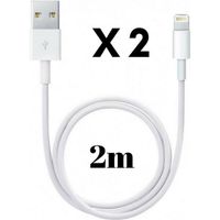 Lot 2 Cables 2 Metres Blanc pour iPhone 11,11 PRO,11 PRO MAX,X,XS,XS MAX, XR,8,8 PLUS,7,7 PLUS,6,6 PLUS,5,5S,SE[Phonillico®]