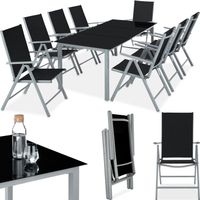 TECTAKE Ensemble chaises de salle à manger POMPEII avec Cadre en aluminium pour 8 personnes Résistant aux intempéries - Gris Clair