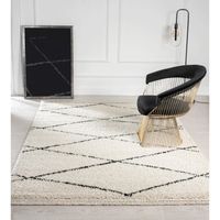 The carpet Bahar Shaggy Tapis de salon à poils longs -35 mm- Motif crème et noir 080 x 250 cm