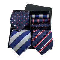Lot 3 Cravates et Mouchoirs de poche Homme À rayure Fleur Business Elégant Coffret cadeau pour Fete et Mariage